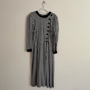 Vintage Plaza South Black & White Gingham Check Dress Size 16 Cottagecore Modest